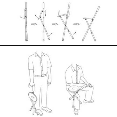 Illustrationsbild som visar hur sittkäppen fälls ut till en stol och en person som använder den