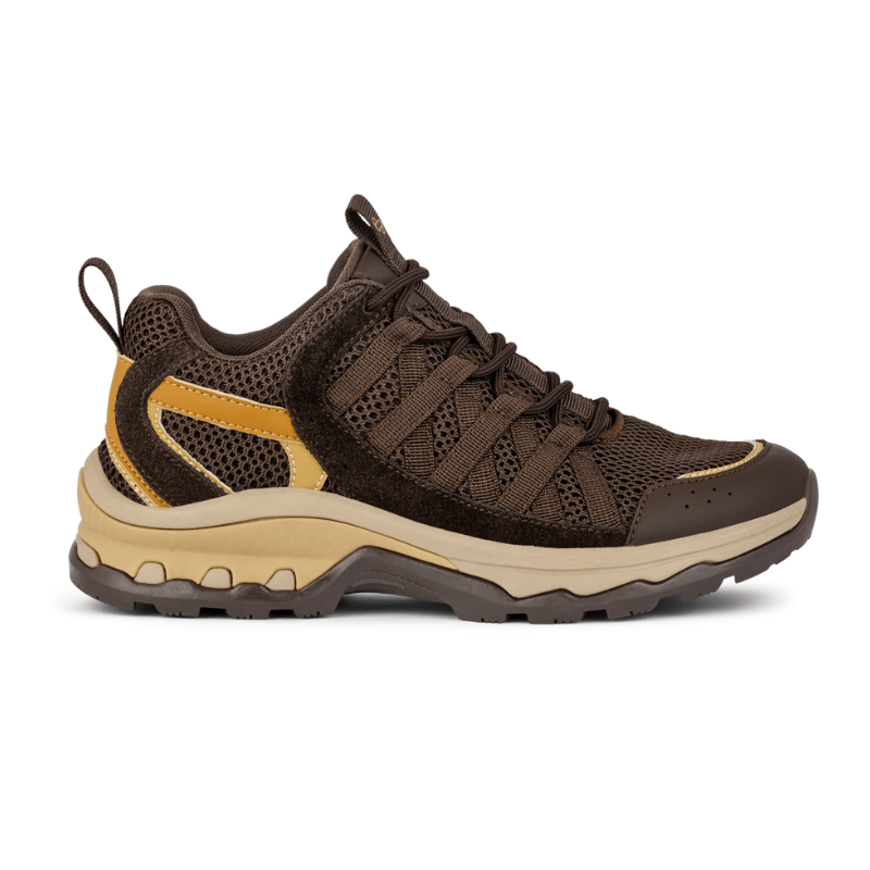 Brun Green Comfort damsneaker i mesh och mocka, sedd från sidan med beige sula