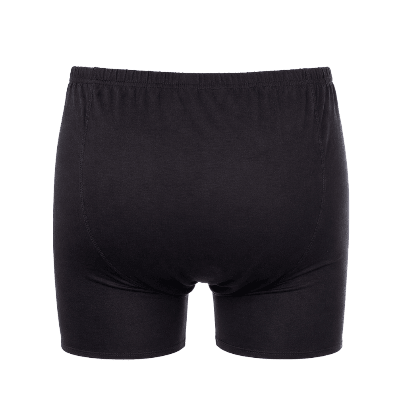 Svarta inkontinensboxershorts för män, sedda bakifrån med resår i midjan