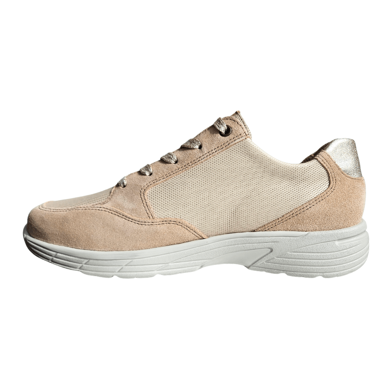 Beige Hartjes damsneaker i mocka och mesh med snörning, sedd från den andra sidan