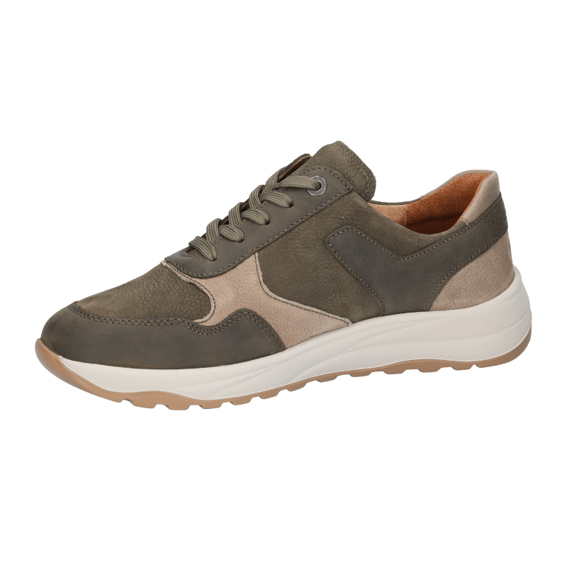 Samme olivengrønne Waldläufer herresneaker i nubuck, set fra den anden side uden lynlås