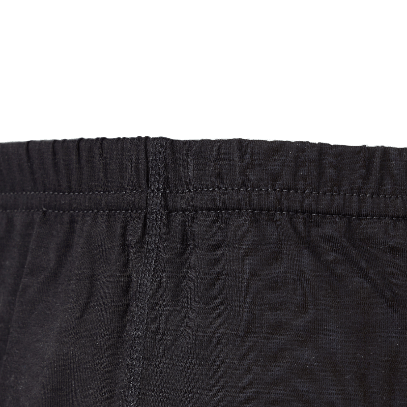 Närbild på midjebandet och de fina sömmarna på de svarta inkontinensboxershortsen