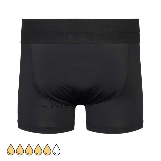 Svarta inkontinensboxershorts för män, sedda bakifrån med dubbel resår i midjan