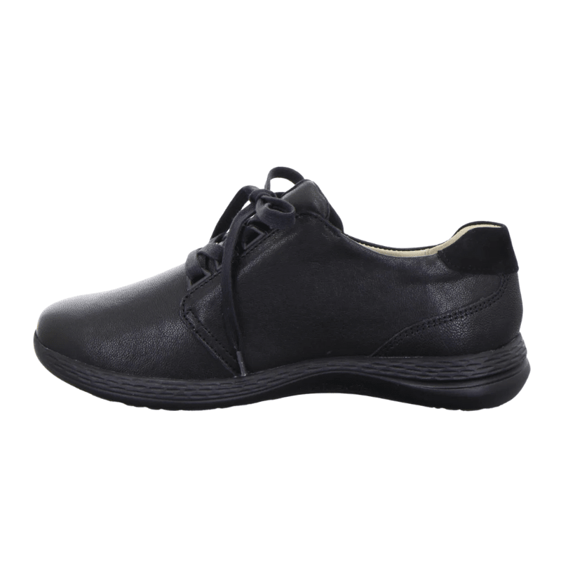 Svart Fidelio damsneaker i läder sedd från andra sidan, med snörning