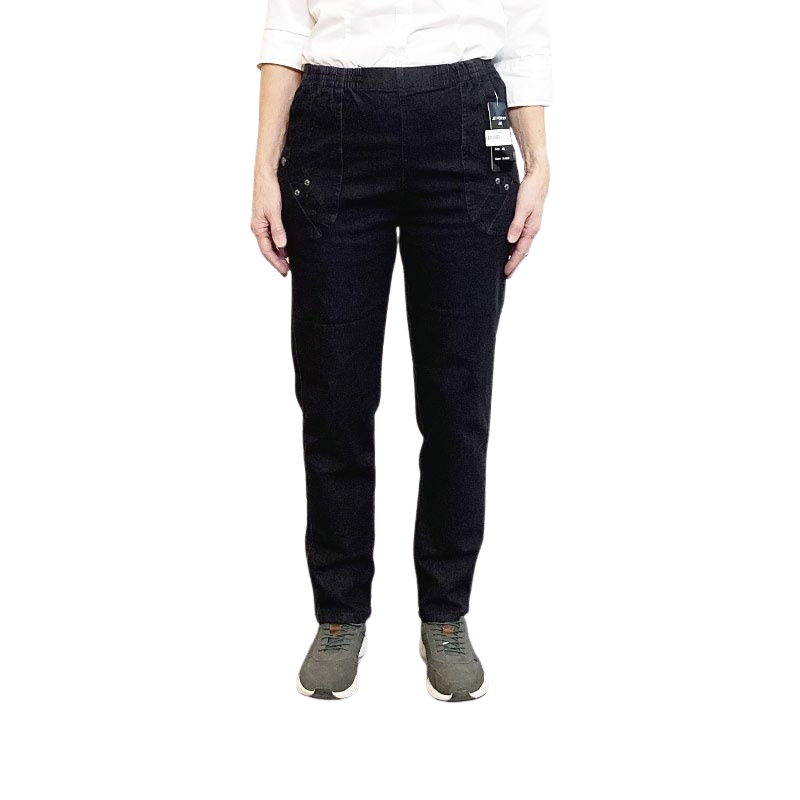 Dambyxor med resår i midjan - Svart denim