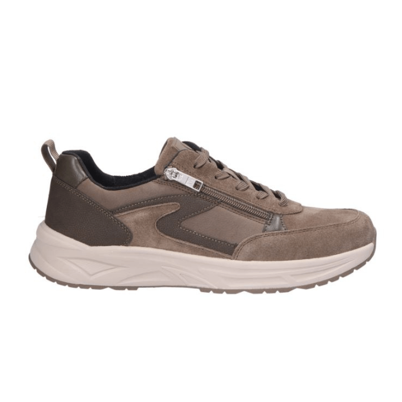Brun Waldläufer herresneaker set fra siden med snørebånd og lynlås på ydersiden