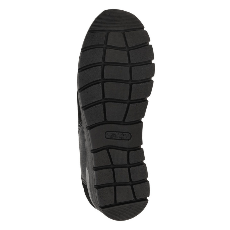 Svart sula på Waldläufer damsneaker med grovt mönster och logotyp för bra grepp