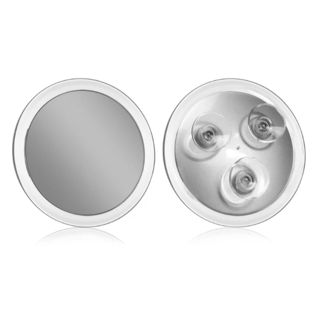 To runde makeupspejle, et forfra og et bagfra med tre sugekopper