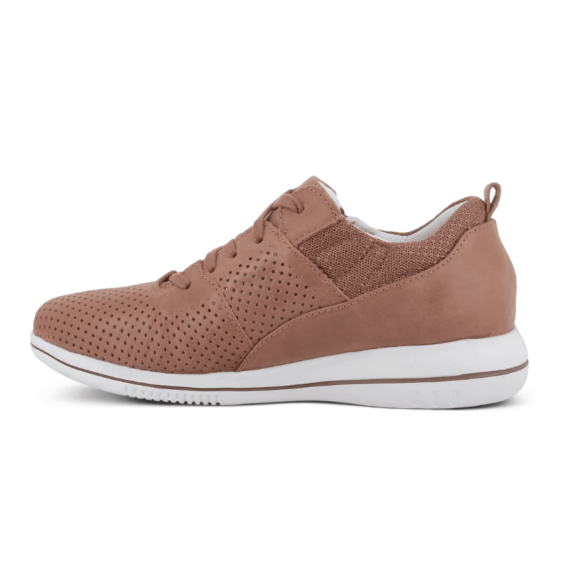 Brun Green Comfort damsneaker, sedd från den andra sidan med snören och perforerad ovandel