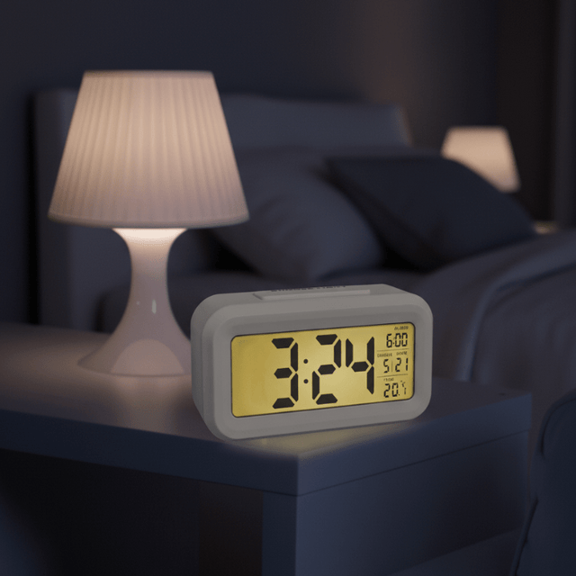 Vækkeur med LCD display - Hvid