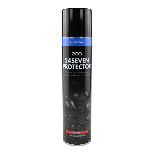 Sort 2GO 24Seven Protector imprægneringsspray til sko med blå etiket og vanddråber