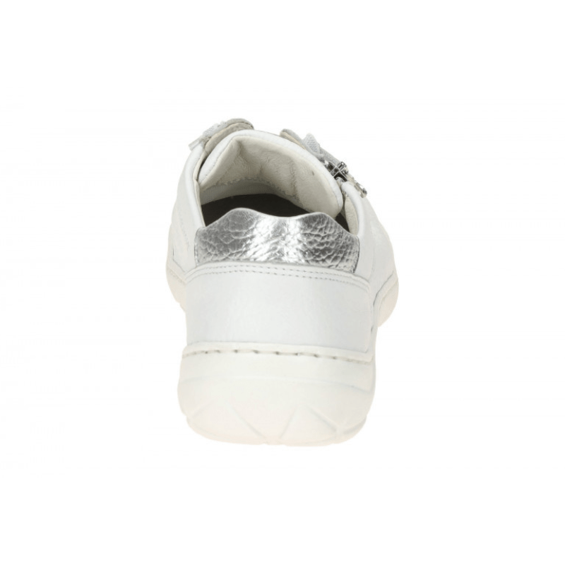 Vit Waldläufer damsneaker sedd bakifrån, med tydlig silverdetalj på hälen