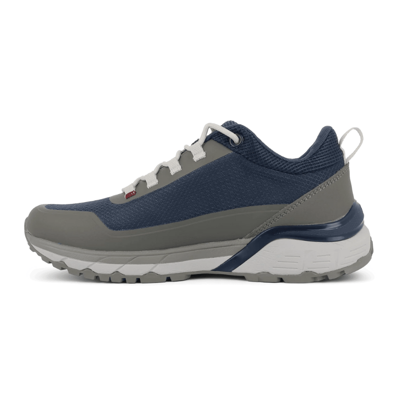 Green Comfort blå och grå damsneaker sedd från höger sida med detaljer på sulan