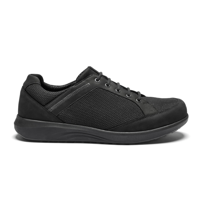 Sort New Feet herresko i nubuck og mesh, set fra siden med snørebånd