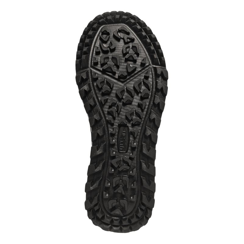 Närbild på den svarta halksäkra yttersulan av gummi på Green Comfort damsneaker