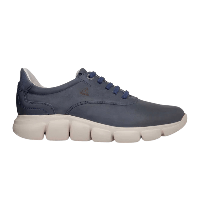 Mørkeblå CallagHan herresneaker i nubuck med elastiksnørebånd og tyk, lys stødabsorberende sål