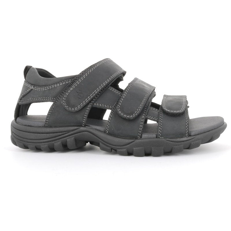 Svart Green Comfort unisex sandal med tre kardborreband och hälkappa, sedd från sidan