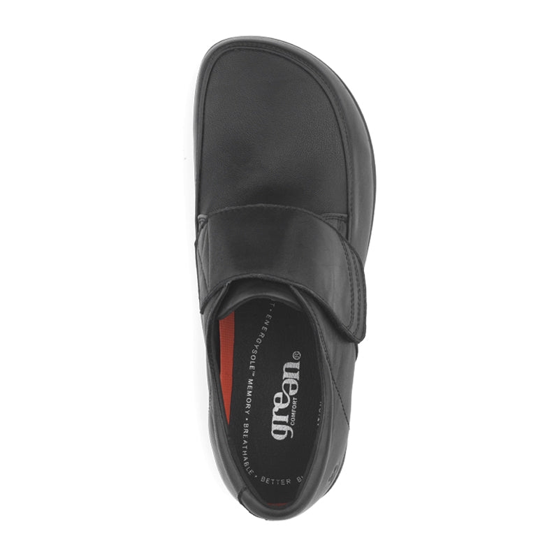 Sort Green Comfort herresko set oppefra, med synlig EnergySole og velcrorem over vristen