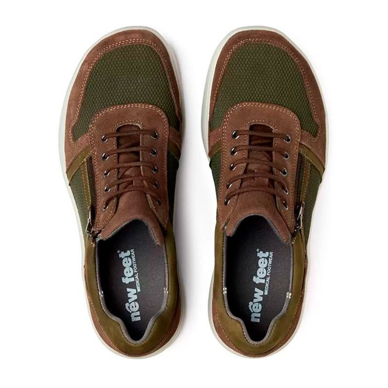New Feet snörsko med dragkedja - Grön/Brun