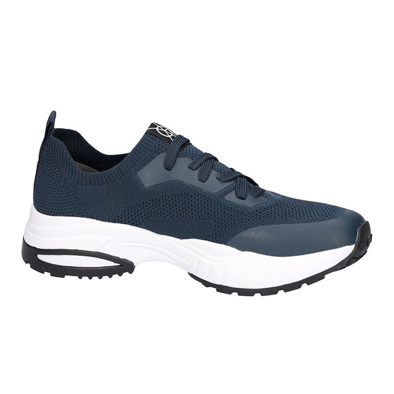 Waldläufer sporty herresneaker i støvet blå, set fra venstre side med hvid sål og snørebånd