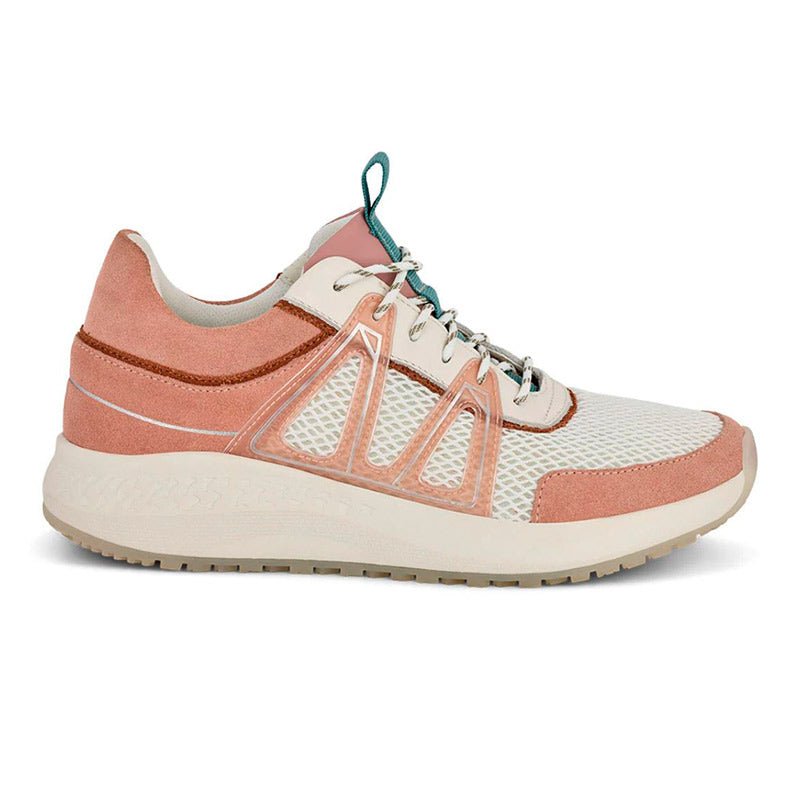 Rosa Green Comfort damsneaker i mesh och mockaimitation, sedd från sidan med vita snören och grön stropp