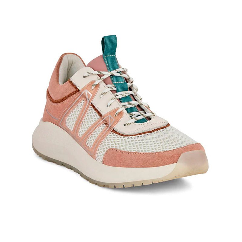 Sportig rosa Green Comfort damsneaker med vit mesh och randiga snören, sedd snett framifrån