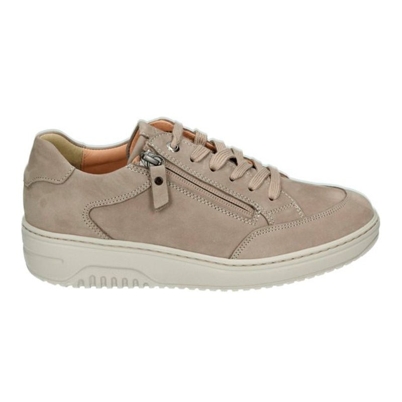 Beige Hartjes damsneaker i nubuck med skosnören och dragkedja, sedd från sidan