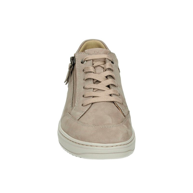 Beige Hartjes damsneaker med snörning och dragkedja, sedd rakt framifrån