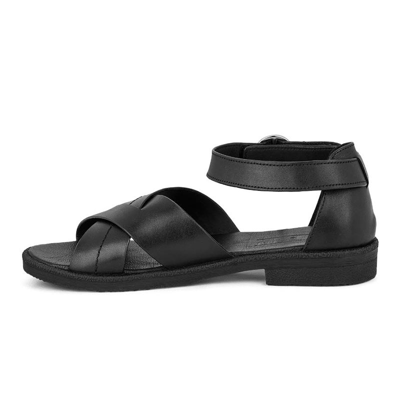 Svart Green Comfort damsandal i läder med korsrem och ankelrem, sedd från den inre sidan