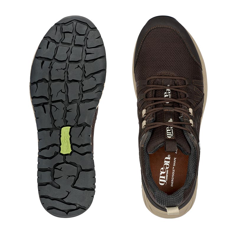 Brun Green Comfort herrsko sedd uppifrån med EnergySole innersula och en halksäker yttersula