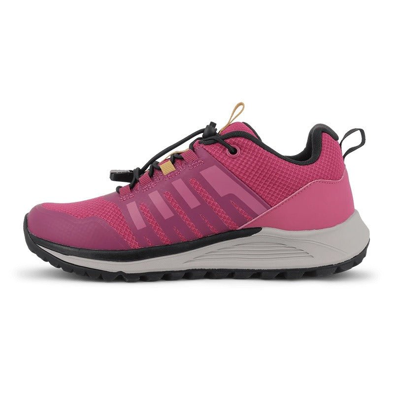 Green Comfort outdoor damsneaker i rosa, med grå sula och svarta elastiska snören
