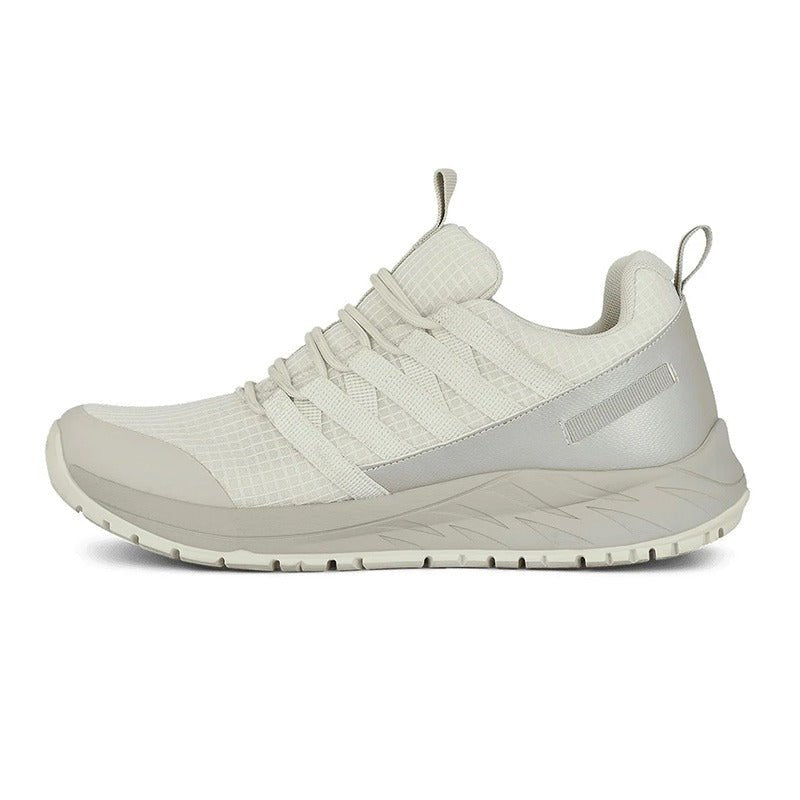 Offwhite Green Comfort damsneaker sedd från den andra sidan med grå detaljer och mönstrad sula