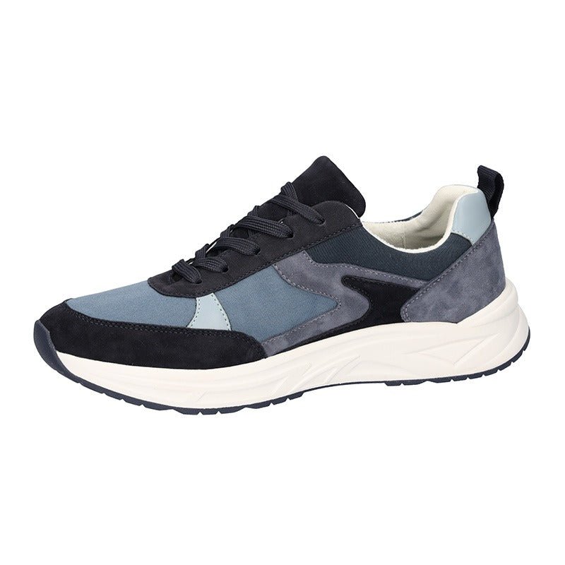 Waldläufer herresneaker i blå, sort og grå fra siden med ruskind og tekstil på overdelen