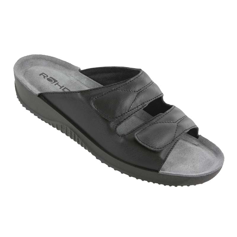 Rohde dameslipper - Sort læder - Seniorshop