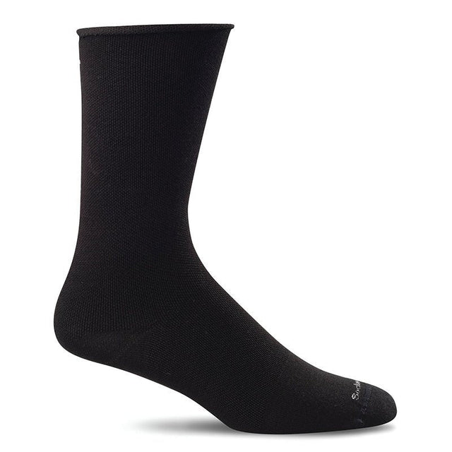 Sort Sockwell ankelstrømpe til hælspore, set fra siden, med logo på tåen