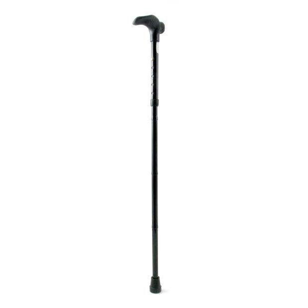 Helbild av en svart ergonomisk käpp i aluminium med justerbar höjd