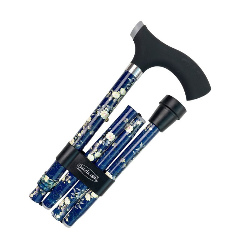 Sammenklappelig stok - Blå med blomster - Seniorshop