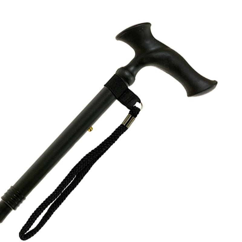 Svart ergonomisk hopfällbar käpp med anatomiskt handtag och handledsrem