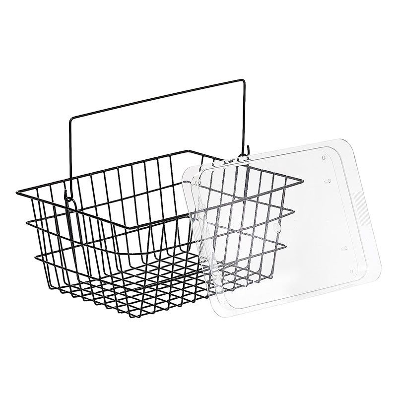 Den avtagbara svarta trådkorgen och den praktiska transparenta plastbrickan till rullatorn