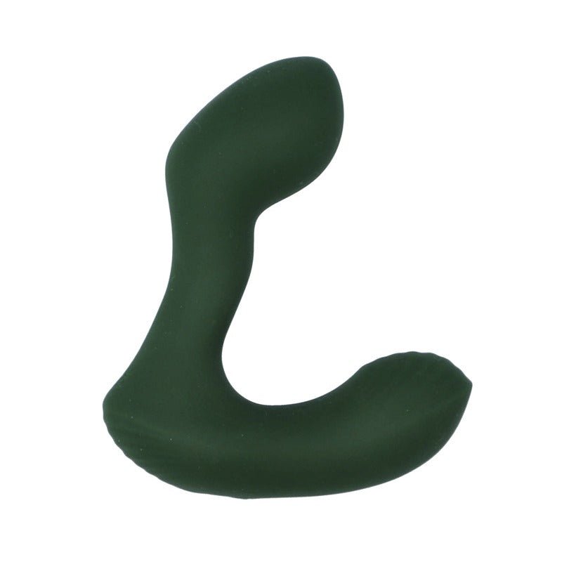 Mörkgrön Birch prostatavibrator med ergonomisk, böjd design, sedd framifrån på vit bakgrund