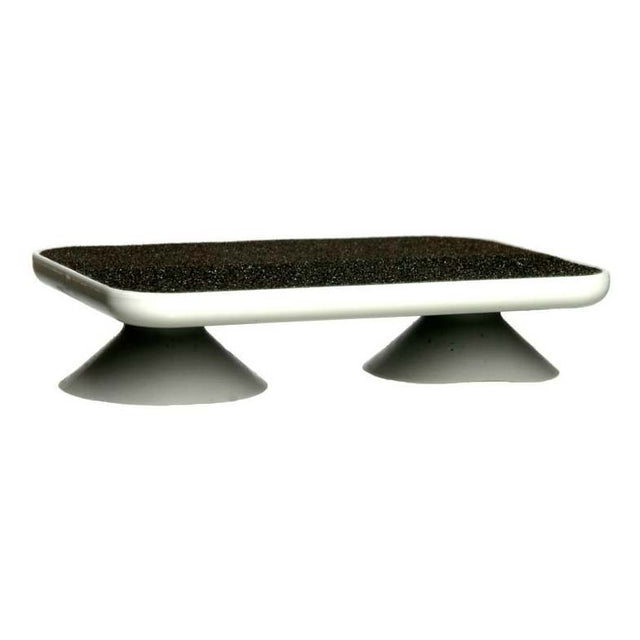 Vit nagelfil med sugproppar och mörk filsyta, sedd snett uppifrån