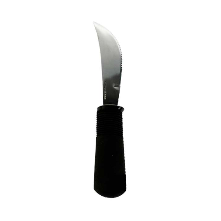 En Big-Grips tandad kniv med ett brett, svart räfflat handtag för säkert grepp