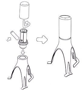 Diagram som visar hur den automatiska såsvispen monteras, med dess delar separerade och sedan ihopsatta