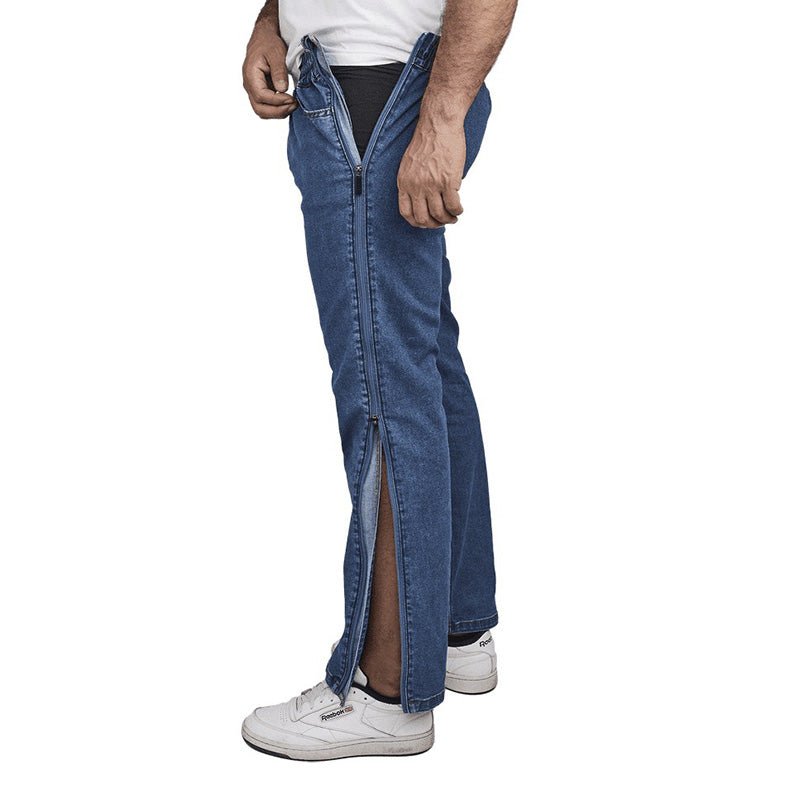 Jeans med lynlås i siden - Blå - Seniorshop