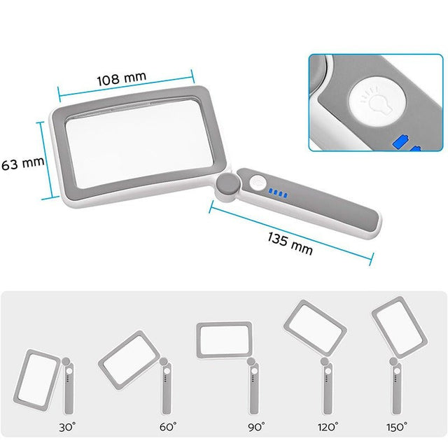Hopfällbar läslupp med LED-belysning - 4x förstoring