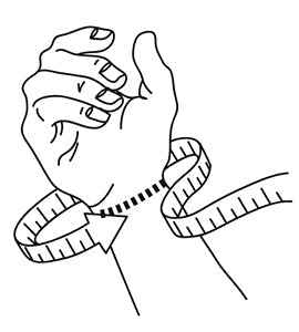 Illustration som visar hur man mäter handledens omkrets för att välja storlek