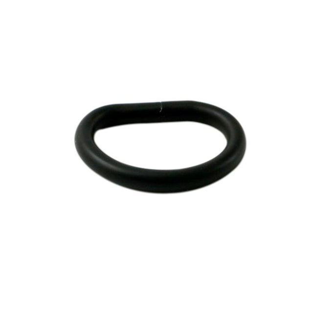 Närbild av ett svart, ovalt Dictus gummiband, ett tillbehör för droppfotskenor