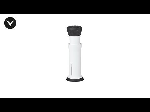 Vit disktrasepress med svart topp och bas, sedd rakt framifrån, som en videominiatyr