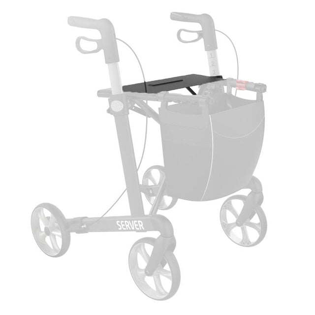 Svart nätsits för Athlon och Server rollator, monterad på en grå Server rollator