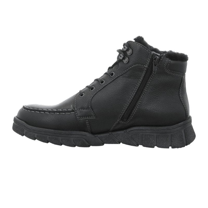 Sort Waldläufer herrestøvle med snørebånd og lynlås på indersiden, varmt foer og kraftig sål
